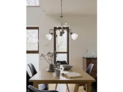 LED Pendelleuchte 3-flammig mit Glasschirmen und Kristalldeko, Ø 70cm