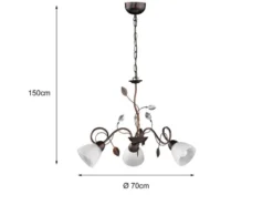 LED Pendelleuchte 3-flammig mit Glasschirmen und Kristalldeko, Ø 70cm