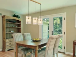 LED Pendelleuchte 3-flammig mit transparenten Echtglas Stäben, Breite 80cm