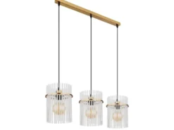 LED Pendelleuchte 3-flammig mit transparenten Echtglas Stäben, Breite 80cm