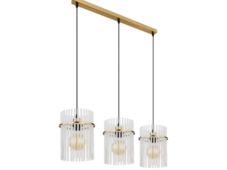 LED Pendelleuchte 3-flammig mit transparenten Echtglas Stäben, Breite 80cm