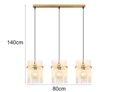 LED Pendelleuchte 3-flammig mit transparenten Echtglas Stäben, Breite 80cm