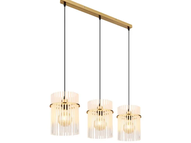 LED Pendelleuchte 3-flammig mit transparenten Echtglas Stäben, Breite 80cm
