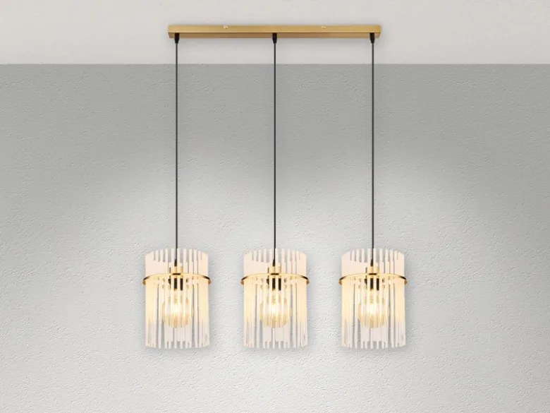 LED Pendelleuchte 3-flammig mit transparenten Echtglas Stäben, Breite 80cm