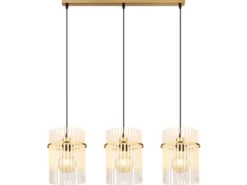 LED Pendelleuchte 3-flammig mit transparenten Echtglas Stäben, Breite 80cm