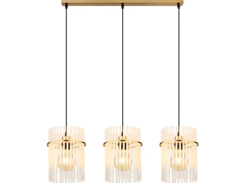 LED Pendelleuchte 3-flammig mit transparenten Echtglas Stäben, Breite 80cm