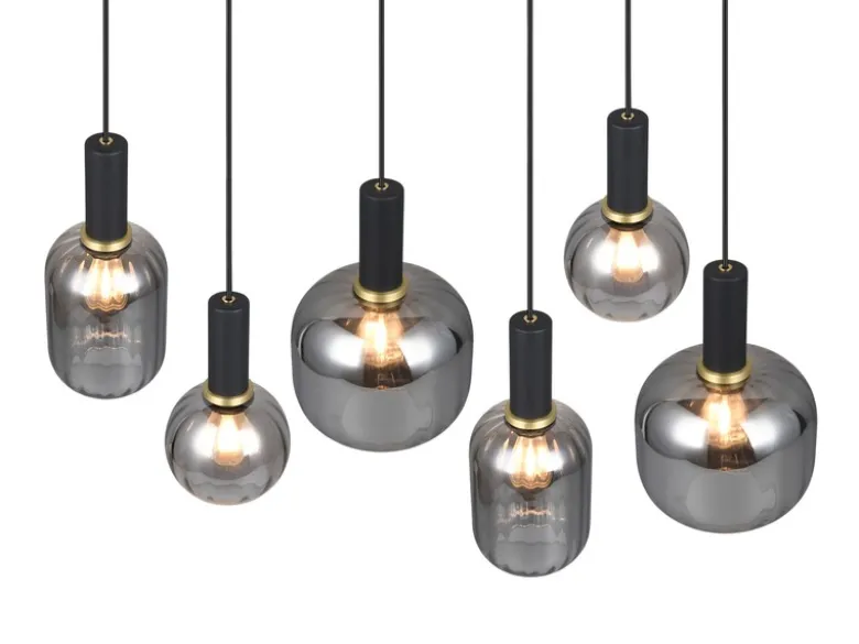 LED Pendelleuchte 6-flammig mit Glasschirmen Chrom bedampft, Breite 92cm