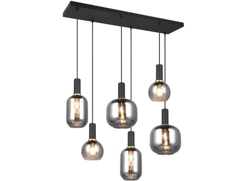 LED Pendelleuchte 6-flammig mit Glasschirmen Chrom bedampft, Breite 92cm