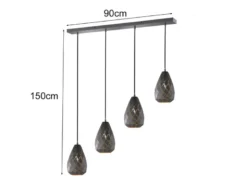 LED Pendelleuchte 4 flammig mit Lasercut Muster Anthrazit innen Gold, B: 90cm