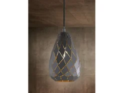 LED Pendelleuchte 4 flammig mit Lasercut Muster Anthrazit innen Gold, B: 90cm