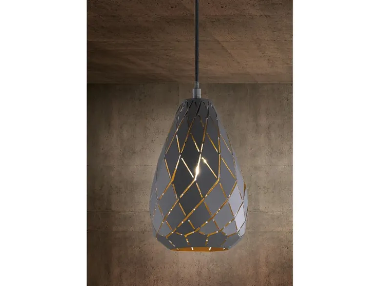 LED Pendelleuchte 4 flammig mit Lasercut Muster Anthrazit innen Gold, B: 90cm