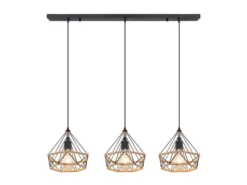LED Pendelleuchte 3-flammig mit Hanfseil und Drahtgestell, Breite 100cm