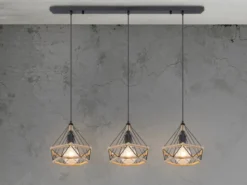 LED Pendelleuchte 3-flammig mit Hanfseil und Drahtgestell, Breite 100cm