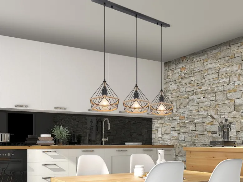 LED Pendelleuchte 3-flammig mit Hanfseil und Drahtgestell, Breite 100cm