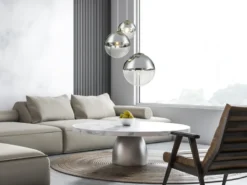 LED Pendelleuchte 3-flammig mit Glaskugeln in Chrom & Klarglas, Ø 51cm