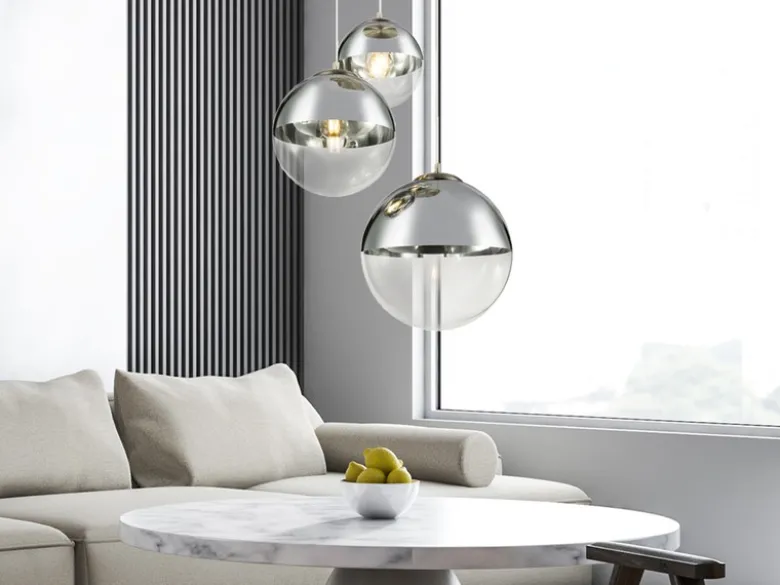 LED Pendelleuchte 3-flammig mit Glaskugeln in Chrom & Klarglas, Ø 51cm