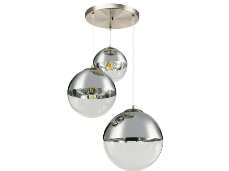 LED Pendelleuchte 3-flammig mit Glaskugeln in Chrom & Klarglas, Ø 51cm