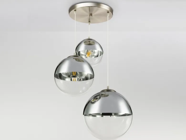 LED Pendelleuchte 3-flammig mit Glaskugeln in Chrom & Klarglas, Ø 51cm