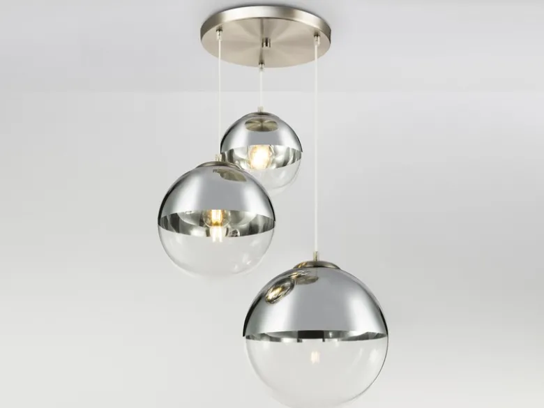 LED Pendelleuchte 3-flammig mit Glaskugeln in Chrom & Klarglas, Ø 51cm