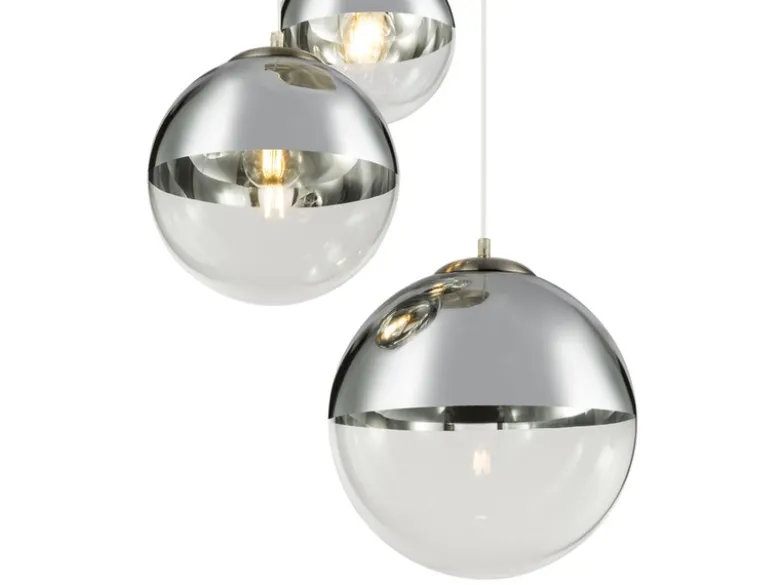 LED Pendelleuchte 3-flammig mit Glaskugeln in Chrom & Klarglas, Ø 51cm