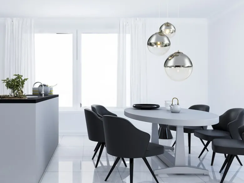 LED Pendelleuchte 3-flammig mit Glaskugeln in Chrom & Klarglas, Ø 51cm