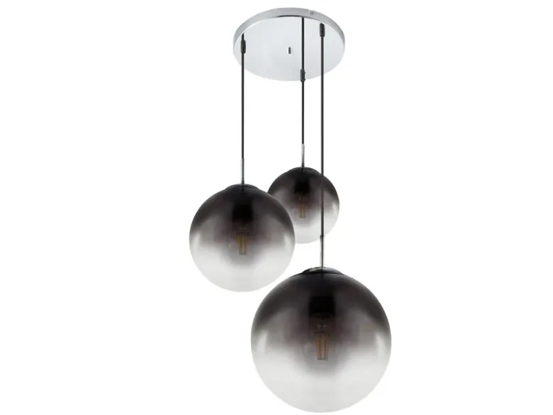 LED Pendelleuchte 3-flammig mit Glaskugeln aus Rauchglas, Ø 51cm
