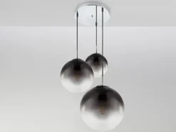 LED Pendelleuchte 3-flammig mit Glaskugeln aus Rauchglas, Ø 51cm