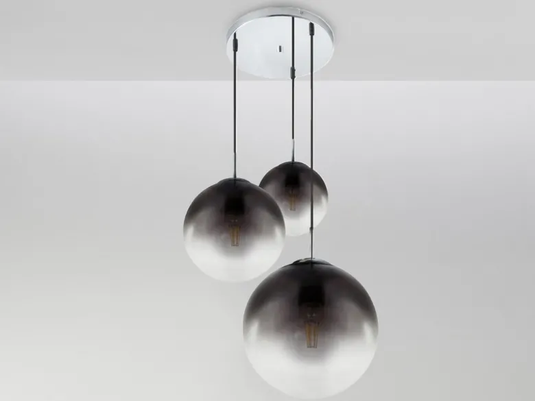 LED Pendelleuchte 3-flammig mit Glaskugeln aus Rauchglas, Ø 51cm
