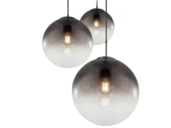 LED Pendelleuchte 3-flammig mit Glaskugeln aus Rauchglas, Ø 51cm