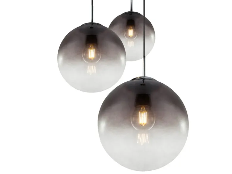 LED Pendelleuchte 3-flammig mit Glaskugeln aus Rauchglas, Ø 51cm