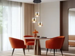 LED Pendelleuchte 3-flammig mit Rauchglas und Messing, Ø 45cm