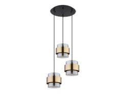 LED Pendelleuchte 3-flammig mit Rauchglas und Messing, Ø 45cm