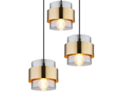 LED Pendelleuchte 3-flammig mit Rauchglas und Messing, Ø 45cm
