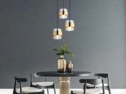 LED Pendelleuchte 3-flammig mit Rauchglas und Messing, Ø 45cm