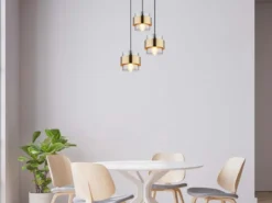 LED Pendelleuchte 3-flammig mit Rauchglas und Messing, Ø 45cm