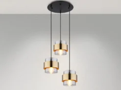 LED Pendelleuchte 3-flammig mit Rauchglas und Messing, Ø 45cm