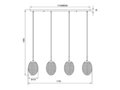 LED Pendelleuchte 4-flammig mit farbigen ovalen Glasschirmen B: 117cm