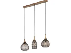 LED Pendelleuchte 3-flammig mit Drahtgeflecht Altmessing, Breite 86cm