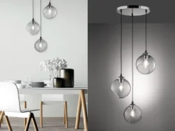 LED Pendelleuchte 3-flammig mit Rauchglas Glaskugeln, Ø 35cm