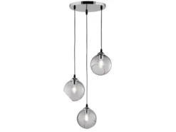 LED Pendelleuchte 3-flammig mit Rauchglas Glaskugeln, Ø 35cm