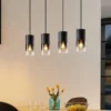 LED Pendelleuchte 4-flammig mit Rauchglas & Metall Schwarz, Breite 80cm