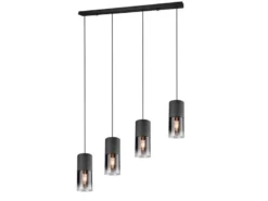 LED Pendelleuchte 4-flammig mit Rauchglas & Metall Schwarz, Breite 80cm