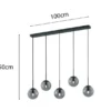 LED Pendelleuchte 5-flammig mit Rauchglas Kugeln, Breite 100cm