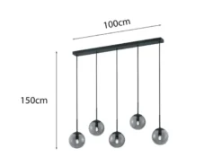 LED Pendelleuchte 5-flammig mit Rauchglas Kugeln, Breite 100cm