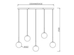 LED Pendelleuchte 5-flammig mit Rauchglas Kugeln, Breite 100cm