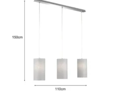 LED Pendelleuchte 3 flammig mit Dekor Stoffschirmen Zylinder Grau, Breite 110cm