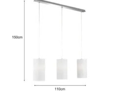 LED Pendelleuchte 3 flammig mit Dekor Stoffschirmen Zylinder Weiß, Breite 110cm