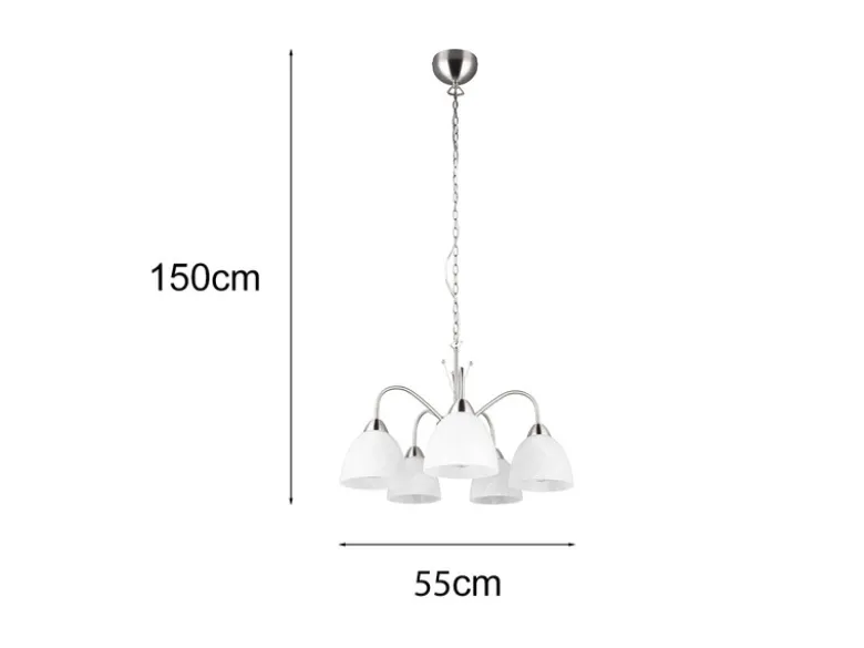 LED Pendelleuchte 5-flammig mit Glas Lampenschirmen Weiß, Ø 55cm
