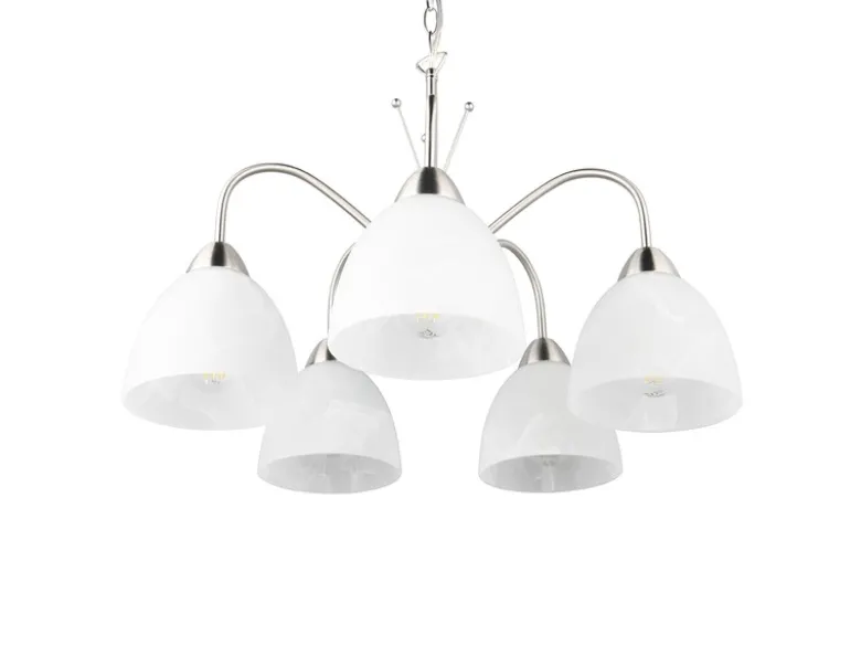 LED Pendelleuchte 5-flammig mit Glas Lampenschirmen Weiß, Ø 55cm