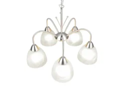 LED Pendelleuchte 5-flammig mit Glas Lampenschirmen Weiß, Ø 55cm